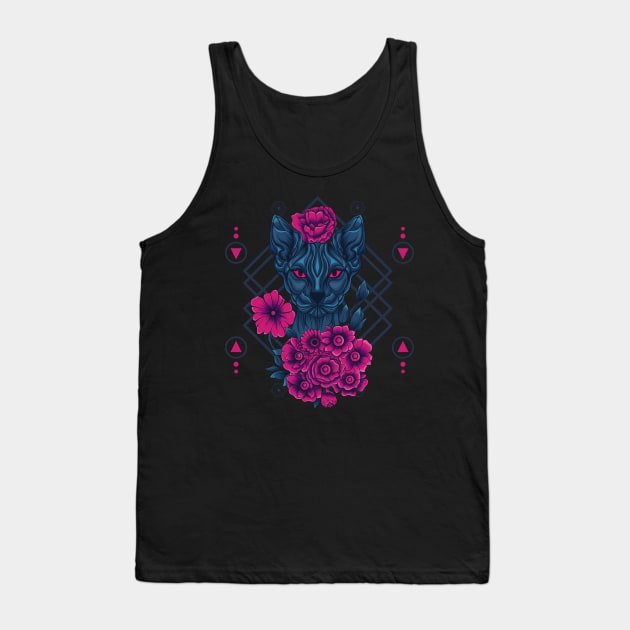 Floral Cat Sacred Geometry Tank Top by Marciano Graphic